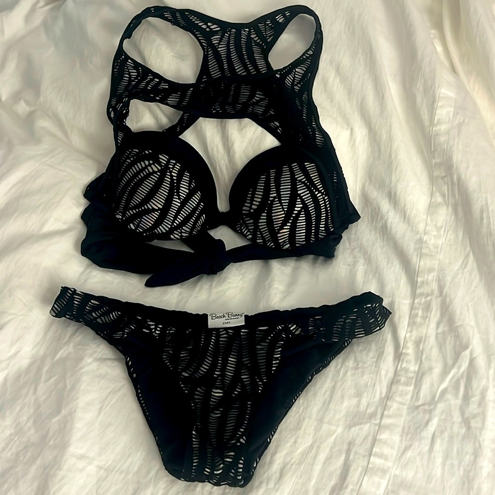 Beach Bunny Live Wire Black and Holographic Bikini size M